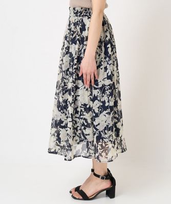 【小さいサイズ】花柄シフォンスカート／丈の長さが選べる／洗える