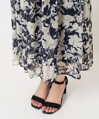 【小さいサイズ】花柄シフォンスカート／丈の長さが選べる／洗える