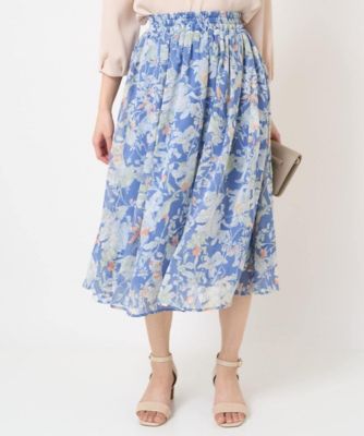 【小さいサイズ】花柄シフォンスカート／丈の長さが選べる／洗える