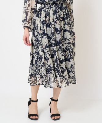 【小さいサイズ】花柄シフォンスカート／丈の長さが選べる／洗える