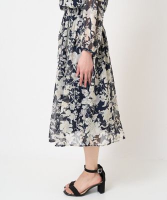 【小さいサイズ】花柄シフォンスカート／丈の長さが選べる／洗える