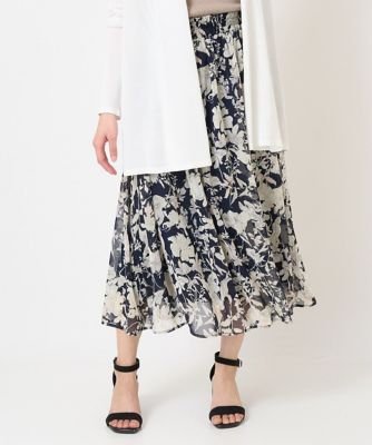 小花柄シフォンスカンツ  (ホワイト、Mサイズ）* 花柄単色シフォンプリーツ／スカート｜INGNI(イング) 公式通販