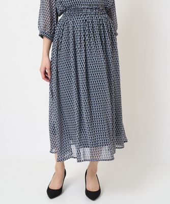 【小さいサイズ】幾何柄シフォンスカート／丈の長さが選べる／洗える