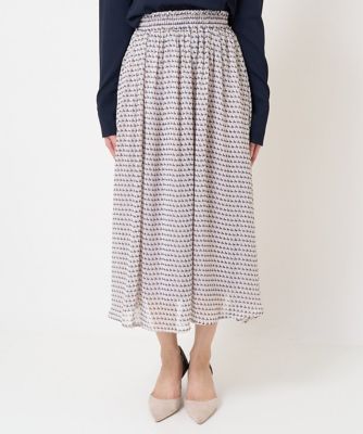 【小さいサイズ】幾何柄シフォンスカート／丈の長さが選べる／洗える