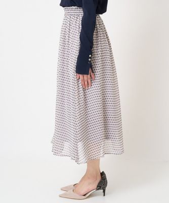 【小さいサイズ】幾何柄シフォンスカート／丈の長さが選べる／洗える