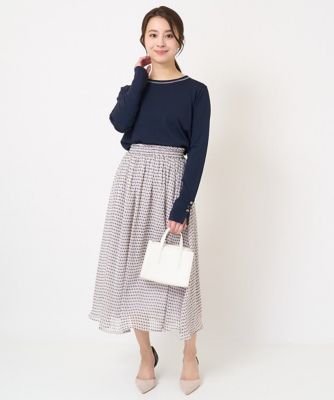 【小さいサイズ】幾何柄シフォンスカート／丈の長さが選べる／洗える