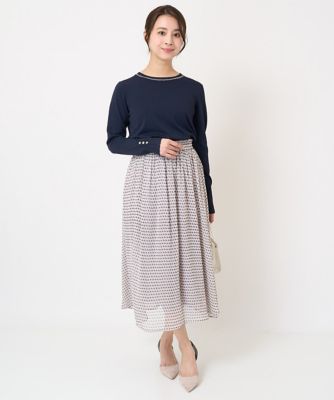 【小さいサイズ】幾何柄シフォンスカート／丈の長さが選べる／洗える