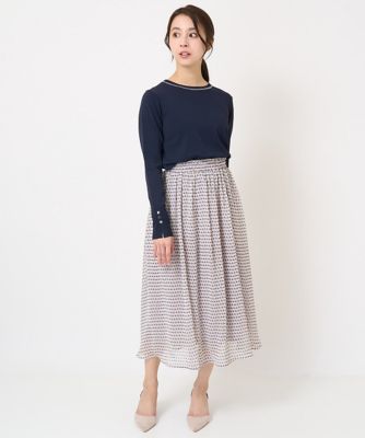 【小さいサイズ】幾何柄シフォンスカート／丈の長さが選べる／洗える