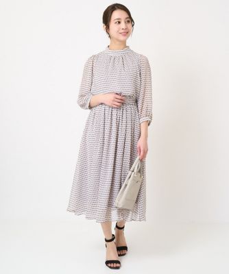 【小さいサイズ】幾何柄シフォンスカート／丈の長さが選べる／洗える