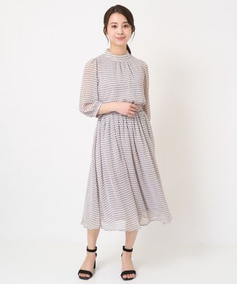 【小さいサイズ】幾何柄シフォンスカート／丈の長さが選べる／洗える