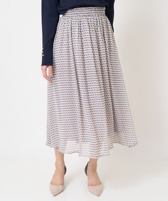 【小さいサイズ】幾何柄シフォンスカート／丈の長さが選べる／洗える