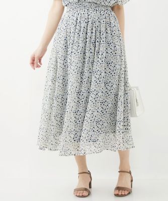 ＜MK MICHEL KLEIN（Women/小さいサイズ）＞【小さいサイズ】シフォンプリントスカート／丈の長さが選べる／洗える