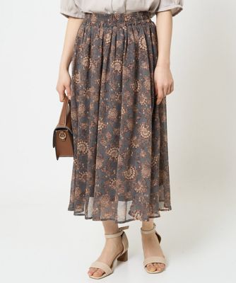 ＜MK MICHEL KLEIN（Women/小さいサイズ）＞【小さいサイズ】更紗プリント花柄シフォンスカート／丈の長さが選べる／洗える／セットアップ対応
