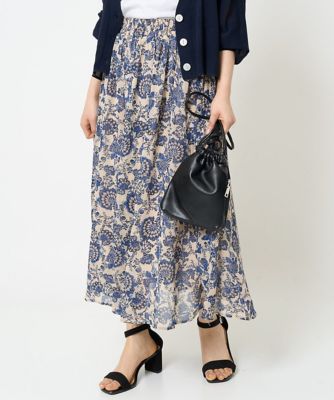 ＜MK MICHEL KLEIN（Women/小さいサイズ）＞【小さいサイズ】更紗プリント花柄シフォンスカート／丈の長さが選べる／洗える