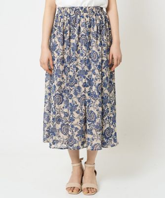 【小さいサイズ】更紗プリント花柄シフォンスカート／丈の長さが選べる／洗える／セットアップ対応