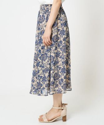 【小さいサイズ】更紗プリント花柄シフォンスカート／丈の長さが選べる／洗える／セットアップ対応