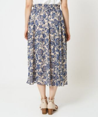 【小さいサイズ】更紗プリント花柄シフォンスカート／丈の長さが選べる／洗える／セットアップ対応