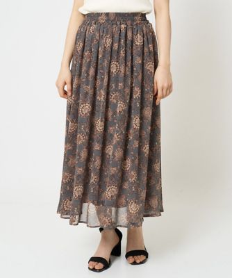 【小さいサイズ】更紗プリント花柄シフォンスカート／丈の長さが選べる／洗える／セットアップ対応