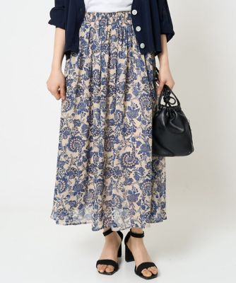【小さいサイズ】更紗プリント花柄シフォンスカート／丈の長さが選べる／洗える／セットアップ対応
