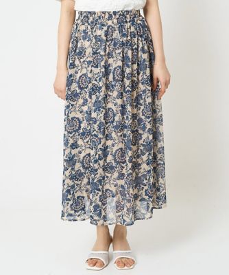 【小さいサイズ】更紗プリント花柄シフォンスカート／丈の長さが選べる／洗える／セットアップ対応