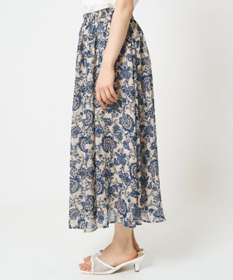 【小さいサイズ】更紗プリント花柄シフォンスカート／丈の長さが選べる／洗える／セットアップ対応