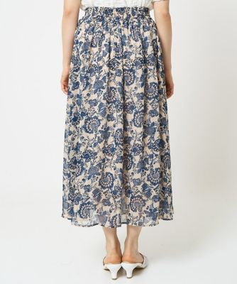 【小さいサイズ】更紗プリント花柄シフォンスカート／丈の長さが選べる／洗える／セットアップ対応