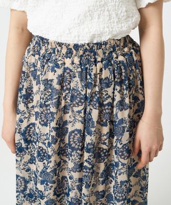 【小さいサイズ】更紗プリント花柄シフォンスカート／丈の長さが選べる／洗える／セットアップ対応