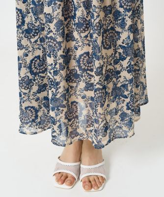 【小さいサイズ】更紗プリント花柄シフォンスカート／丈の長さが選べる／洗える／セットアップ対応