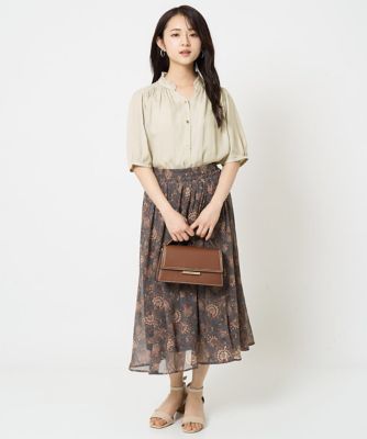 【小さいサイズ】更紗プリント花柄シフォンスカート／丈の長さが選べる／洗える／セットアップ対応