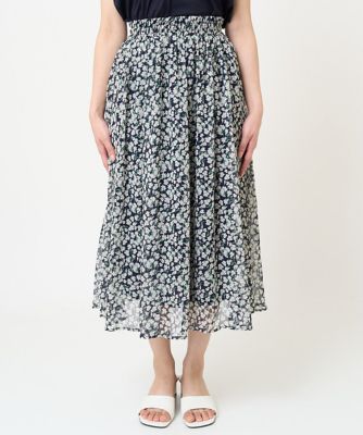 小さいサイズ】小花柄シフォンフレアスカート／丈の長さが選べる
