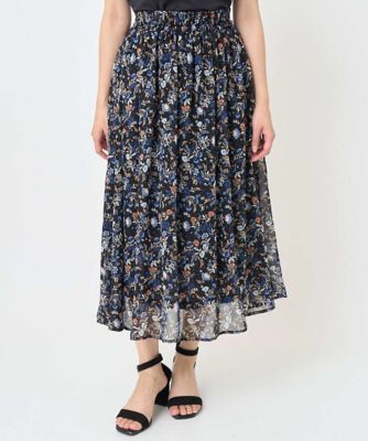 小さいサイズ】フラワードットプリントシフォンスカート／丈の長さが