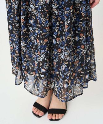 小さいサイズ】フラワードットプリントシフォンスカート／丈の長さが