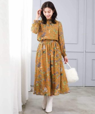 小さいサイズ】［セットアップ］［洗える］水彩花柄シフォンスカート
