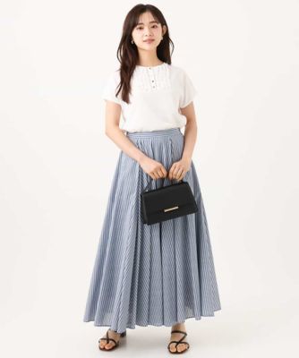 小さいサイズ】［接触冷感／透湿性／洗える］ストライプ柄フレア