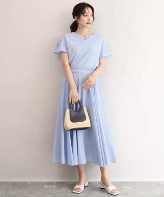 小さいサイズ】［接触冷感／透湿性／洗える］ストライプ柄フレア