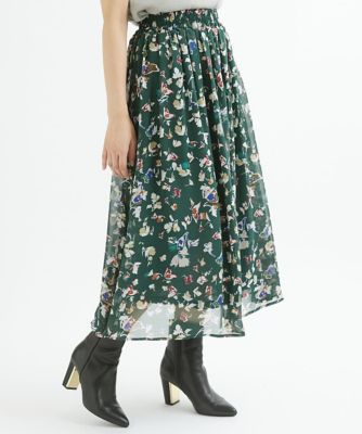 ＜MK MICHEL KLEIN（Women/小さいサイズ）＞【小さいサイズ】アートフラワープリントシフォンスカート／丈の長さが選べる／洗える