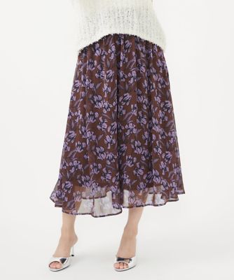 小さいサイズ】モダンフラワープリントスカート／丈の長さが選べる