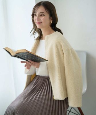 ＜MK MICHEL KLEIN（Women/小さいサイズ）＞【小さいサイズ】ノーカラーボアブルゾン／洗える