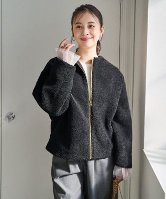 新品 ラッセルノ マイクロ ボアフリース ブルゾン ブラック L 小さいサイズ】ノーカラーボアブルゾン／洗える | MK MICHEL