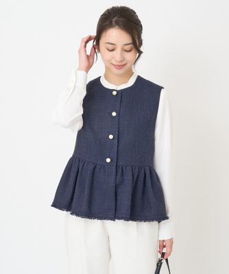 ＜MK MICHEL KLEIN（Women/小さいサイズ）＞【小さいサイズ】パール調釦デザインツイードベスト／洗える