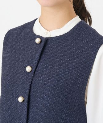 ベスト ジレ パール調釦デザインツイードベスト/洗える レディース Maison de CINQ｜【小さいサイズ】パール調釦デザインツイード