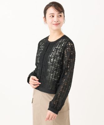 MK MICHEL KLEIN（Women/小さいサイズ）/エムケーミッシェルクラン レースチュールノーカラーライトブルゾン/洗える ブラック94 コート・ジャケット【三越伊勢丹/公式】