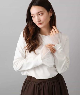 ＜MK MICHEL KLEIN（Women/小さいサイズ）＞【小さいサイズ】袖口チュールデザイン　インナーカットソー／洗濯機で洗える