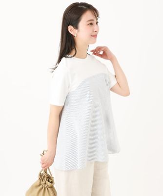 【小さいサイズ】ビスチェレイヤード風フレアーＴシャツ（ストライプ）／洗える