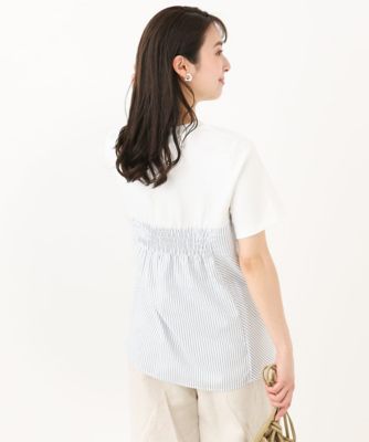【小さいサイズ】ビスチェレイヤード風フレアーＴシャツ（ストライプ）／洗える