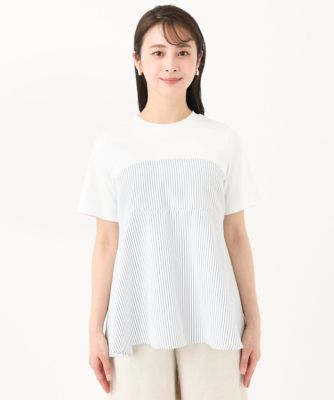 【小さいサイズ】ビスチェレイヤード風フレアーＴシャツ（ストライプ）／洗える