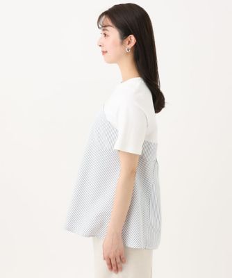 【小さいサイズ】ビスチェレイヤード風フレアーＴシャツ（ストライプ）／洗える