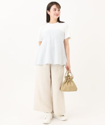 【小さいサイズ】ビスチェレイヤード風フレアーＴシャツ（ストライプ）／洗える
