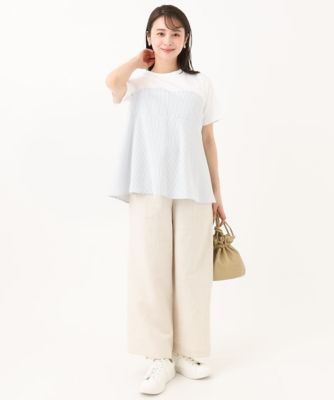 【小さいサイズ】ビスチェレイヤード風フレアーＴシャツ（ストライプ）／洗える