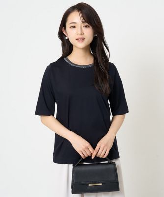 MK MICHEL  / エムケーミッシェルクラン ラメ入りネックデザインTシャツ/接触冷感/洗える セール】ラメ入りネックデザインTシャツ/接触冷感/洗える（T